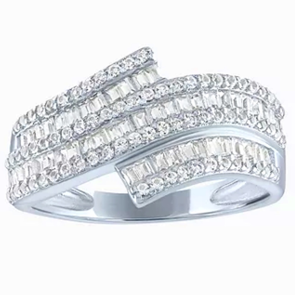 Lab Created White Sapphire Sterling Silver Bypass Band